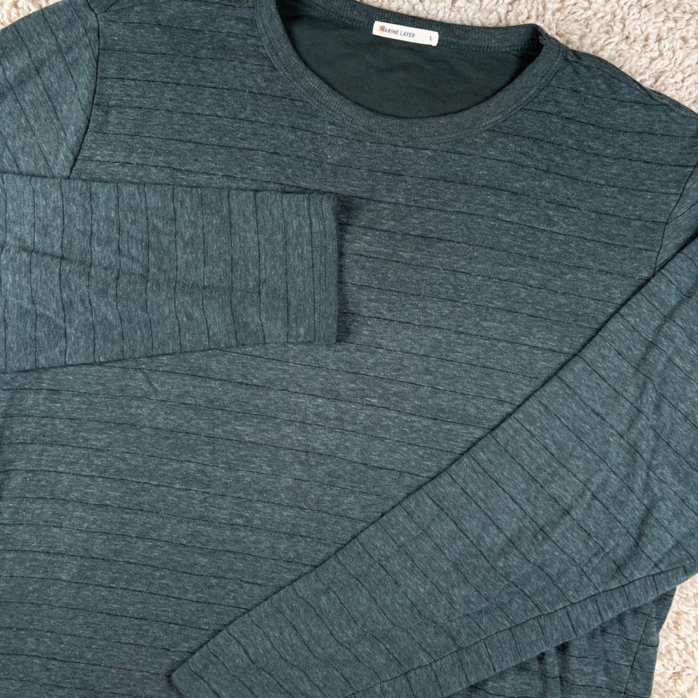 Marine Layer Mens T Shirt Large Green Striped Long Sleeve Crew Neck Coastal Eco